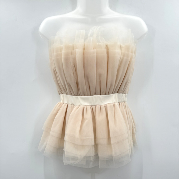 Entro Tulle Banded Strapless Top Sz L Blush Beige Coquette Ruffle Feminine New - Picture 1 of 11